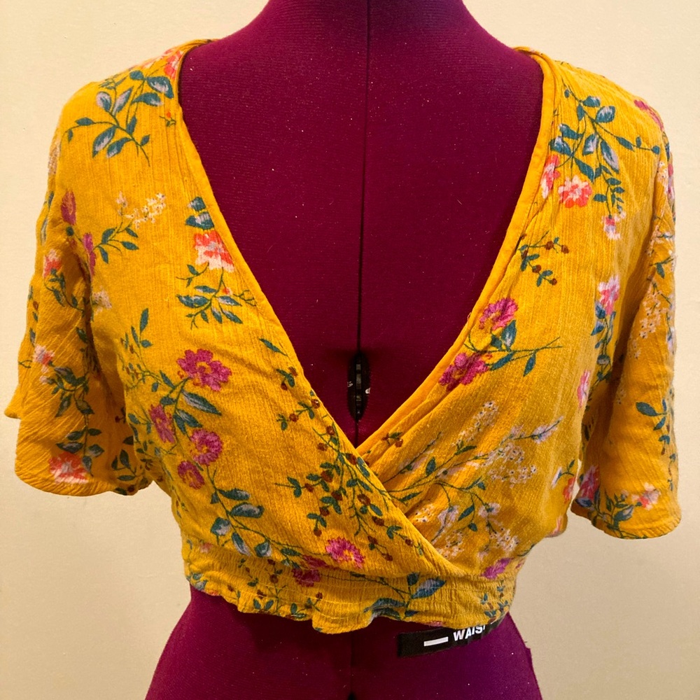 Yellow floral Luck & Trouble crop